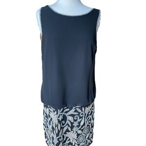 Adrianna Papell Black Blouson Dress Beaded Skirt Sleeveless Size 14 Cocktail